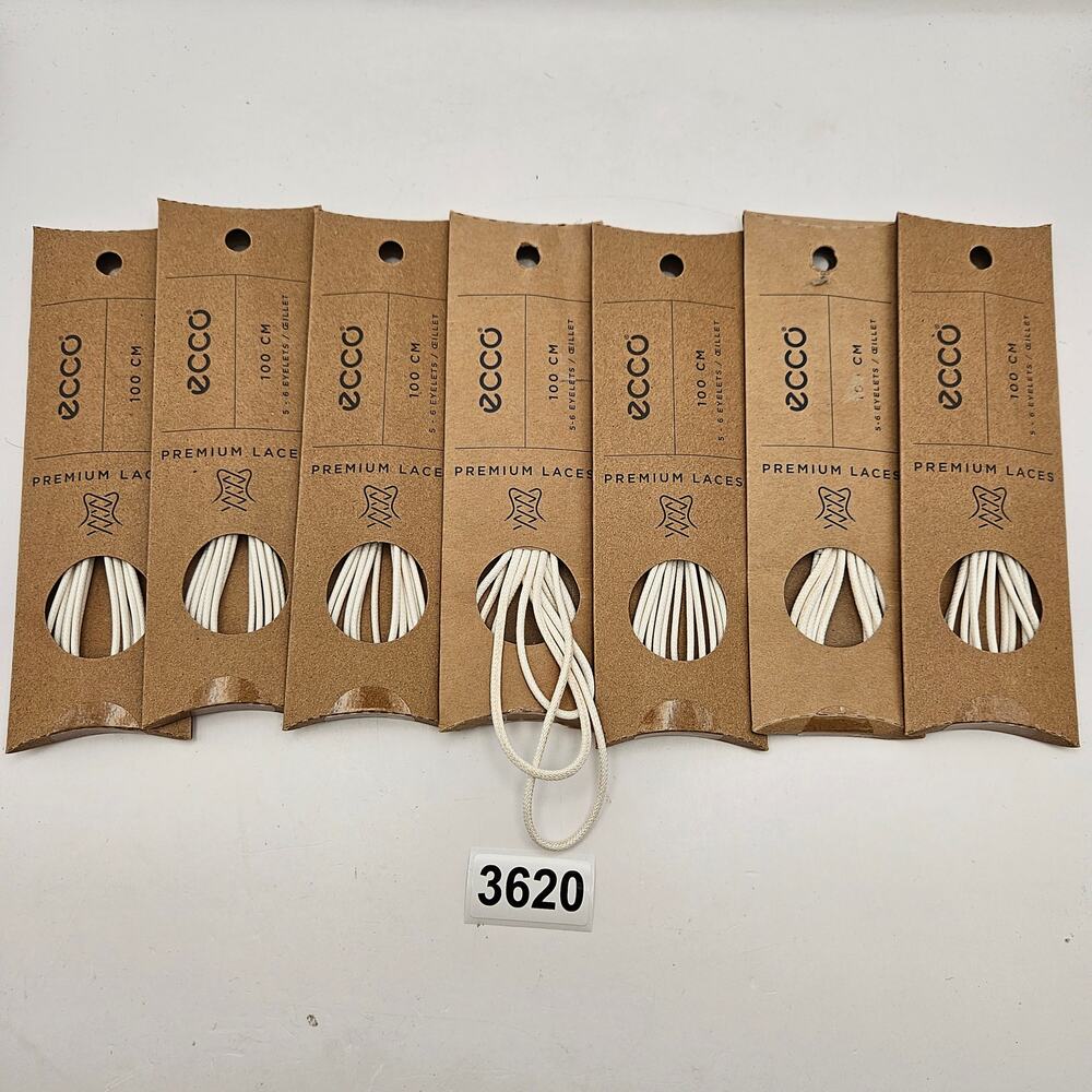 LOT OF 7 - ECCO PREMIUM LACES 100CM WHITE ROUND NIB 1X7 PAIRS